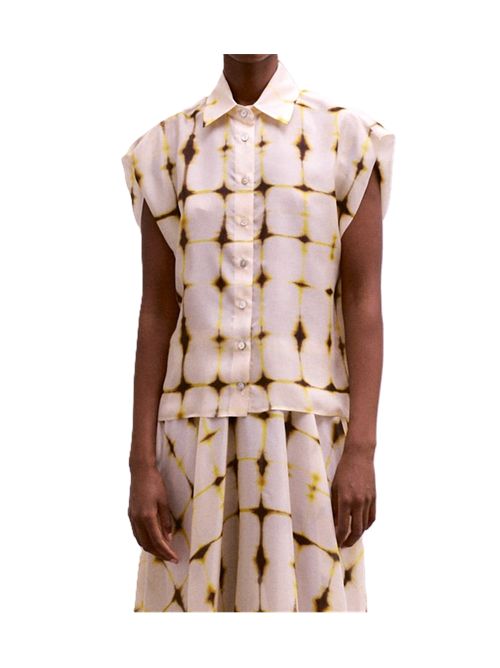 Crida Milano Azalea top Camicia in seta habotai stampata Crida Milano | AZALEAWHITE/BROWN